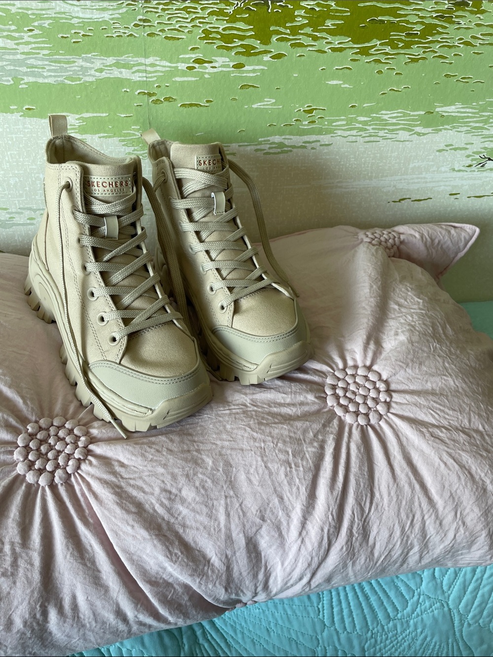 Skechers Women's Neutral Beige Lace-Up Platform Boots